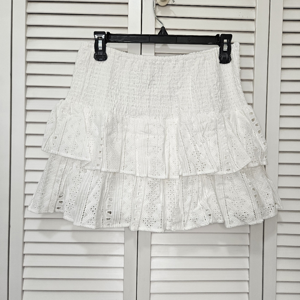Tiered White Eyelet Mini Skirt